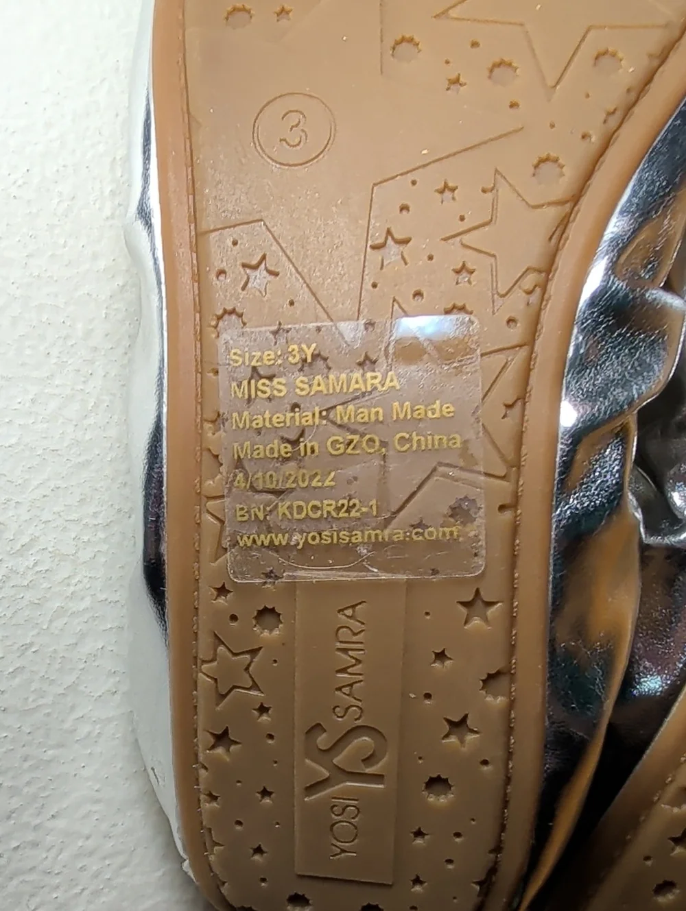 Samara Foldable Ballet Flat Silver Metallic Girls Size 3